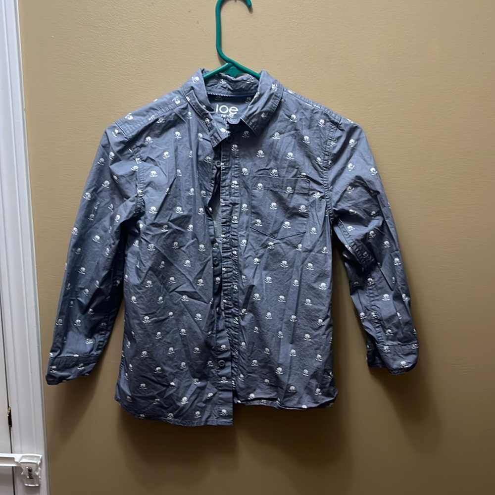 Joe Fresh Skull Button Down Long Sleeve Shirt Size Boys Medium